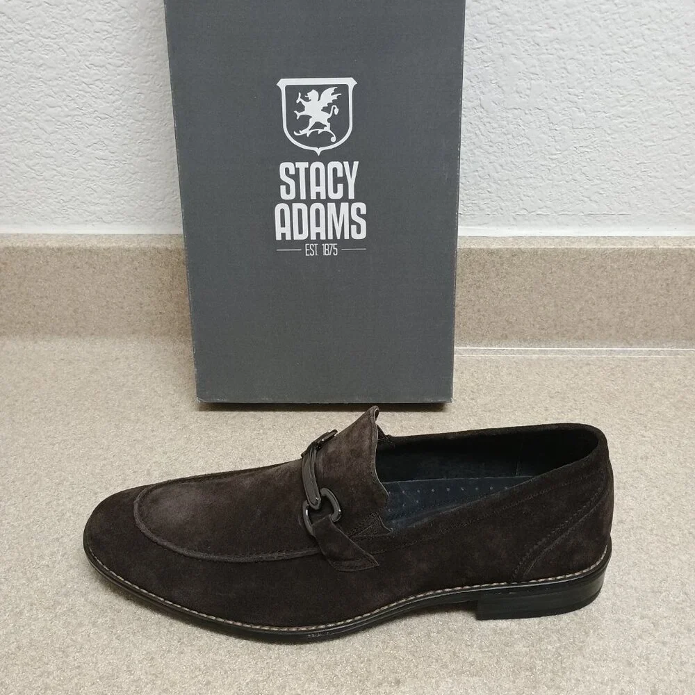 NWB Stacy Adams Hudsen Men 10.5 Suede Slip On Loafer Leather Upper Linings Brown